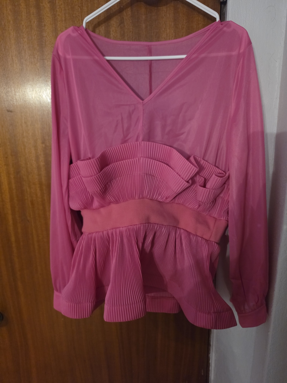 SHEIN Hot Pink Ruffle Peplum Blouse